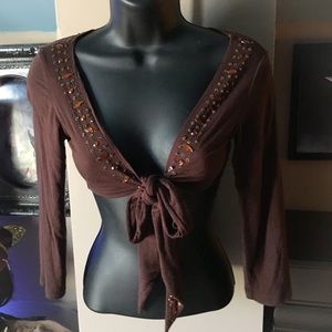 🔥 3/$18 Brown Bolero with Front Ties and Orange